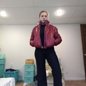 Maroon Cropped Puffer Jacket